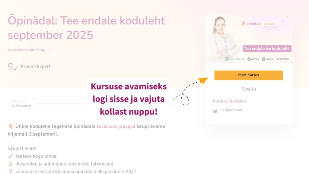 Õpinädala kursusega liitumiseks klõpsa nupule - Alusta õppimist